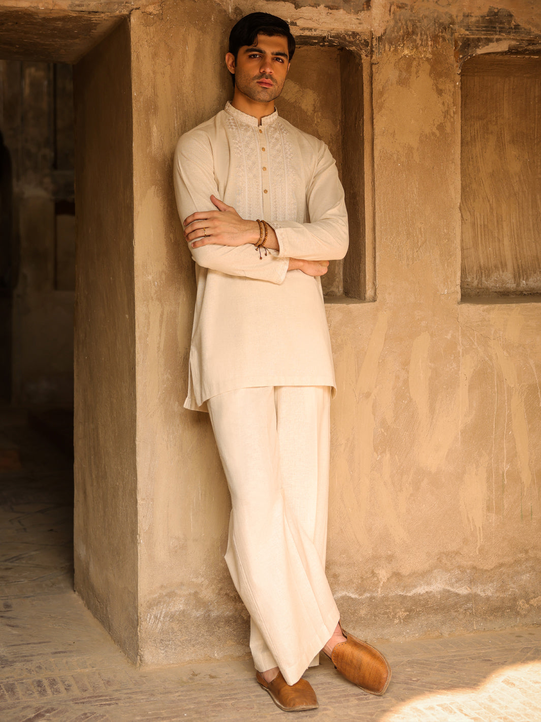 Cream Semi-Formal Kurta Trousers - AL-KT-3320