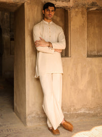 Cream Semi-Formal Kurta Trousers - AL-KT-3320