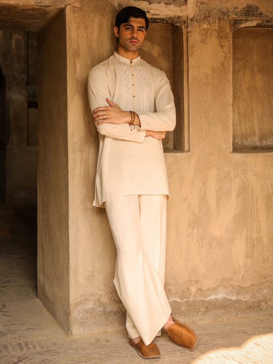 Cream Semi-Formal Kurta Trousers - AL-KT-3320
