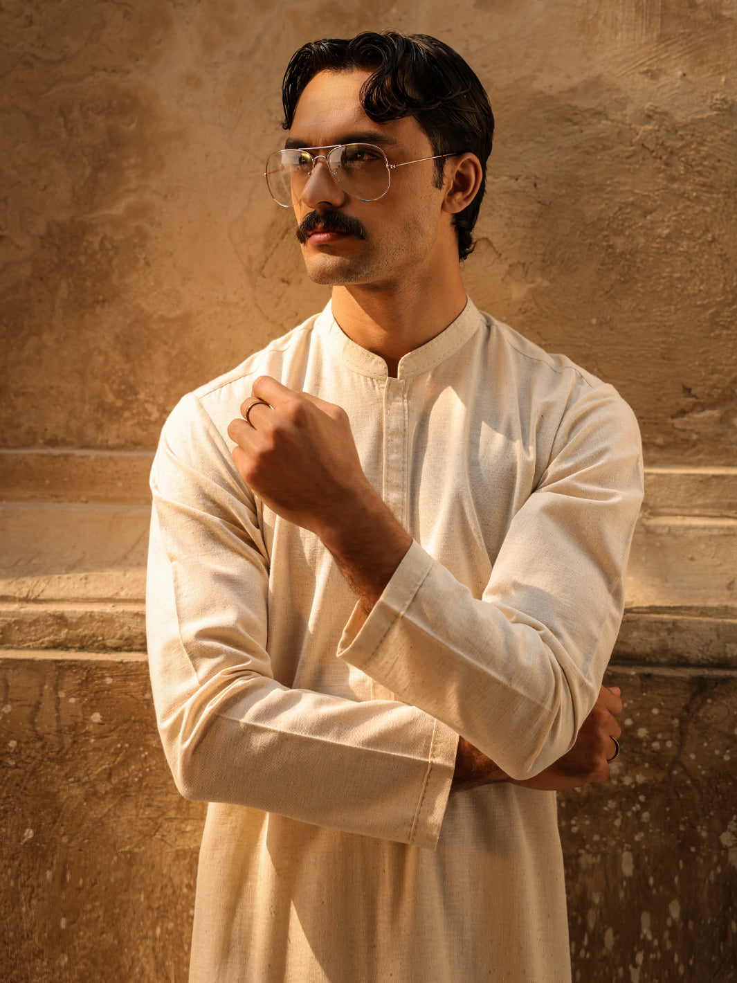 Cream Semi-Formal Kurta Trousers - AL-KT-3323A