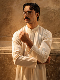 Cream Semi-Formal Kurta Trousers - AL-KT-3323A