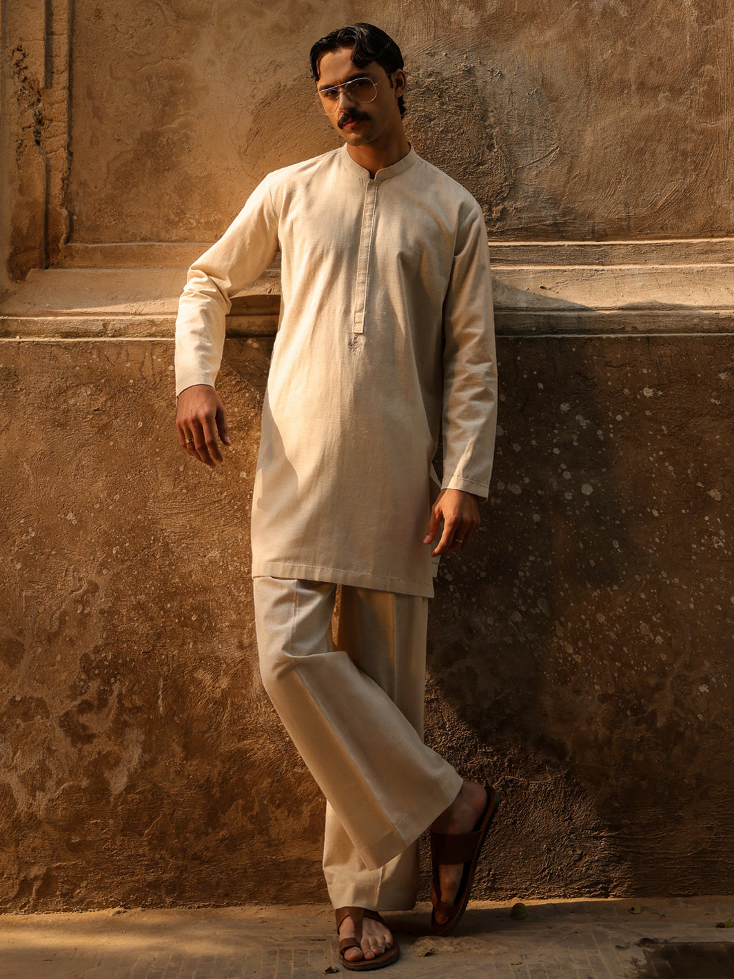 Cream Semi-Formal Kurta Trousers - AL-KT-3323A