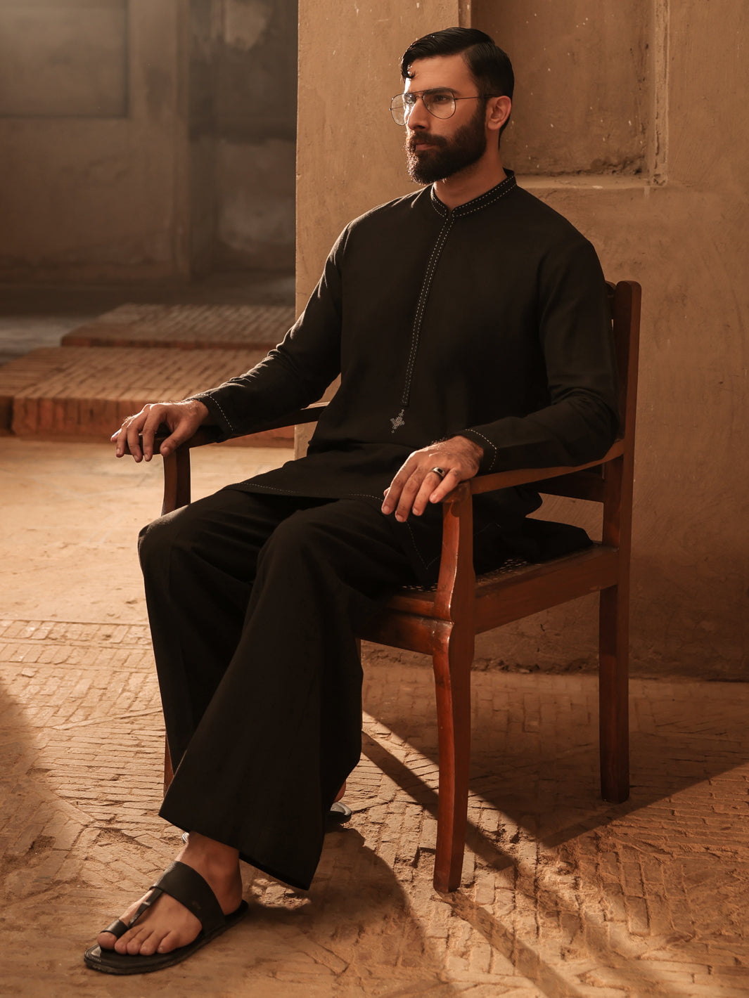Black Semi-Formal Kurta Trousers - AL-KT-3323C