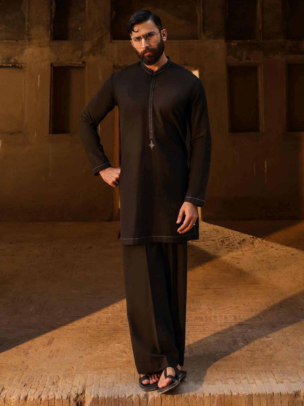 Black Semi-Formal Kurta Trousers - AL-KT-3323C