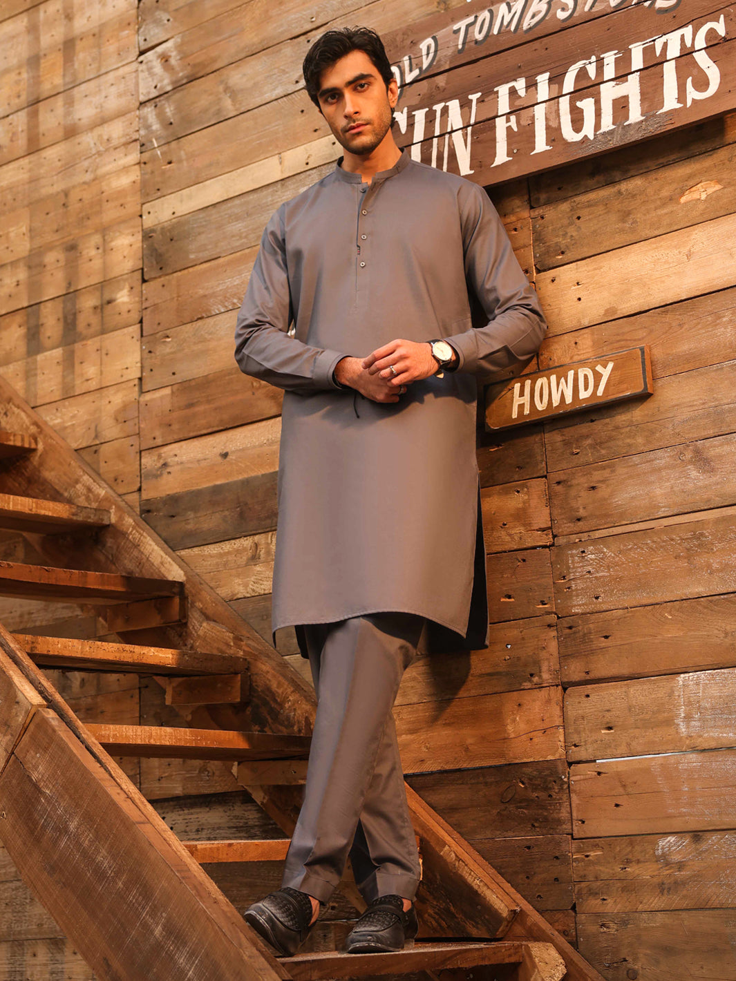 Grey Cotton Cut & Sew Kurta Trousers - AL-KT-3330