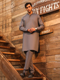 Grey Cotton Cut & Sew Kurta Trousers - AL-KT-3330