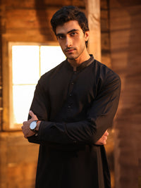 Black Cotton Cut & Sew Kurta Trousers - AL-KT-3331