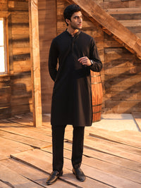 Black Cotton Cut & Sew Kurta Trousers - AL-KT-3331