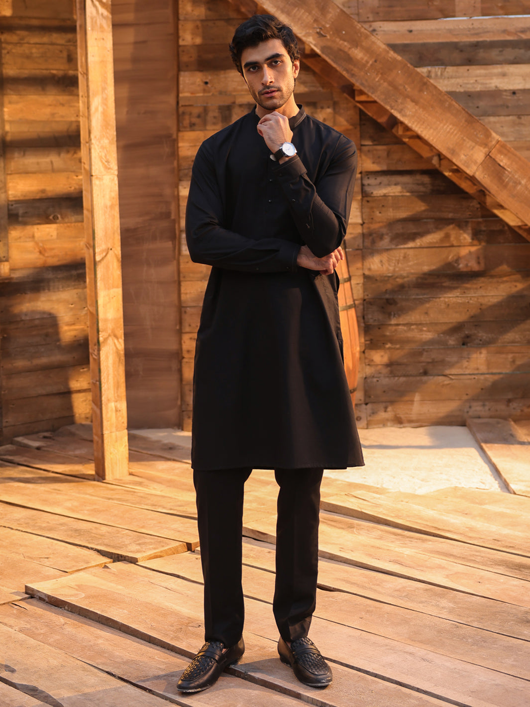 Black Cotton Cut & Sew Kurta Trousers - AL-KT-3331