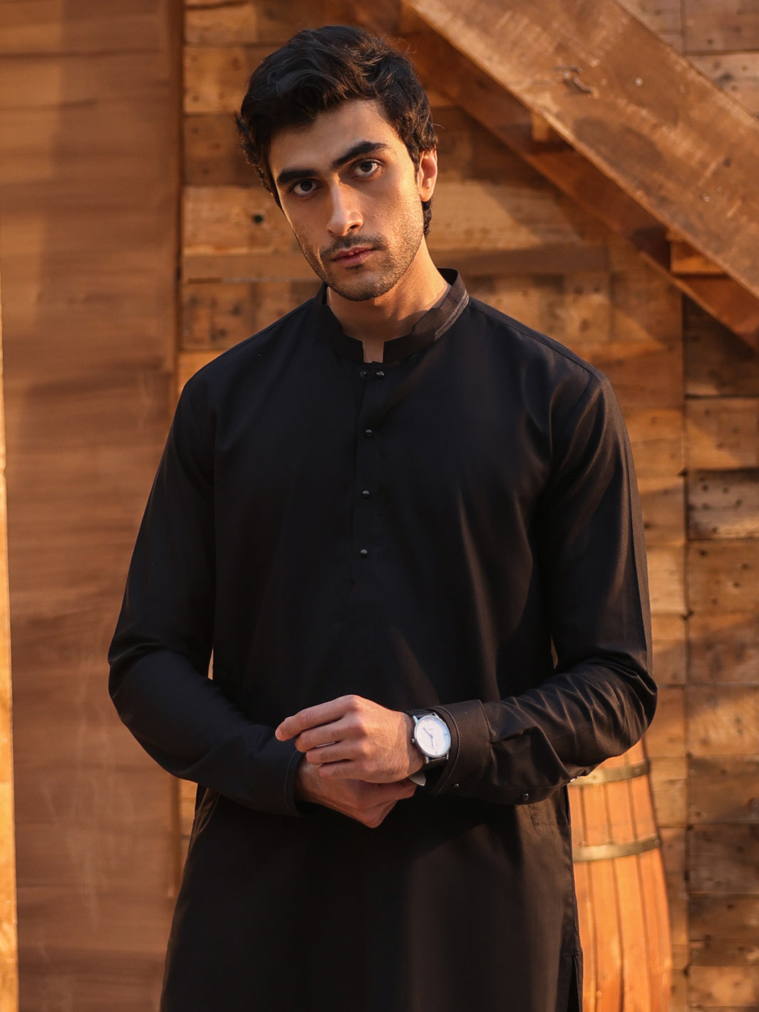 Black Cotton Cut & Sew Kurta Trousers - AL-KT-3331