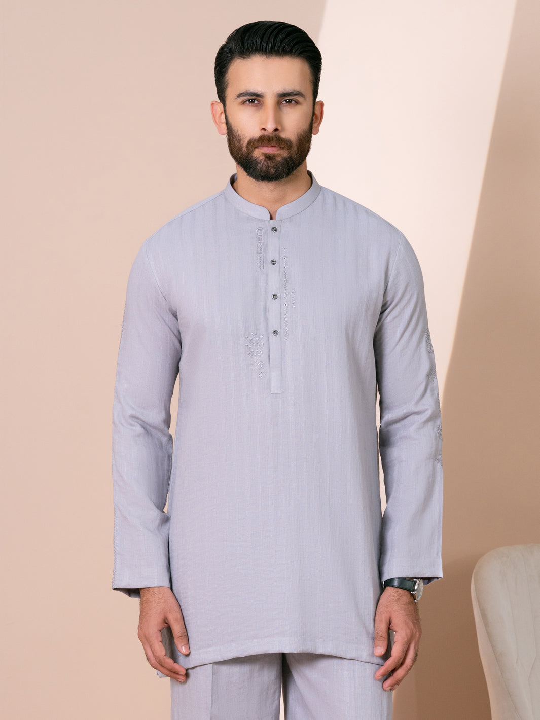 Grey Cotton Semi-Formal Kurta Trousers - AL-KT-3367