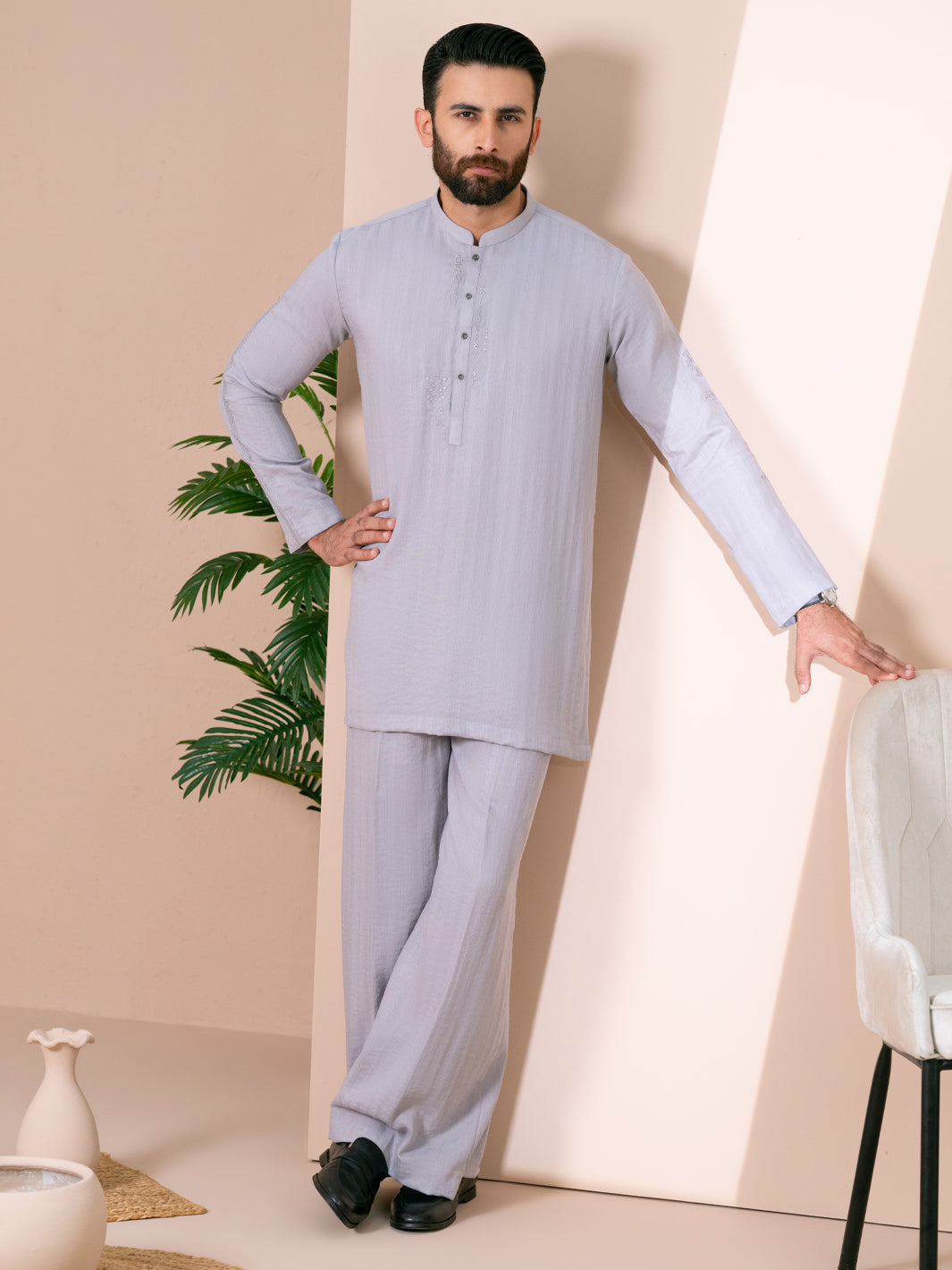 Grey Cotton Semi-Formal Kurta Trousers - AL-KT-3367