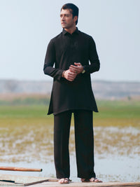 Black Cotton Semi-Formal Kurta Trousers - AL-KT-3368