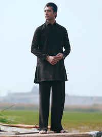 Black Cotton Semi-Formal Kurta Trousers - AL-KT-3368
