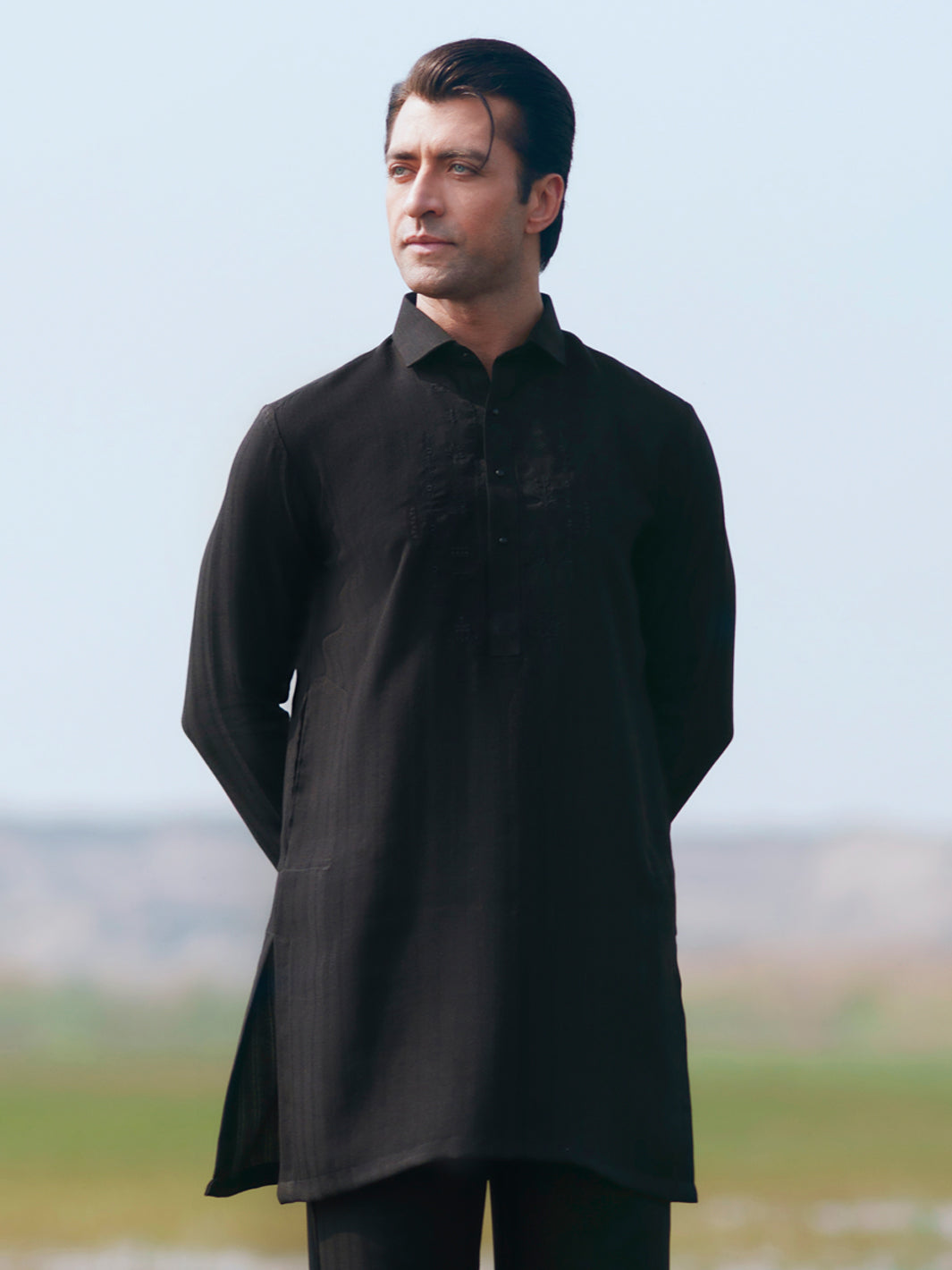 Black Cotton Semi-Formal Kurta Trousers - AL-KT-3368