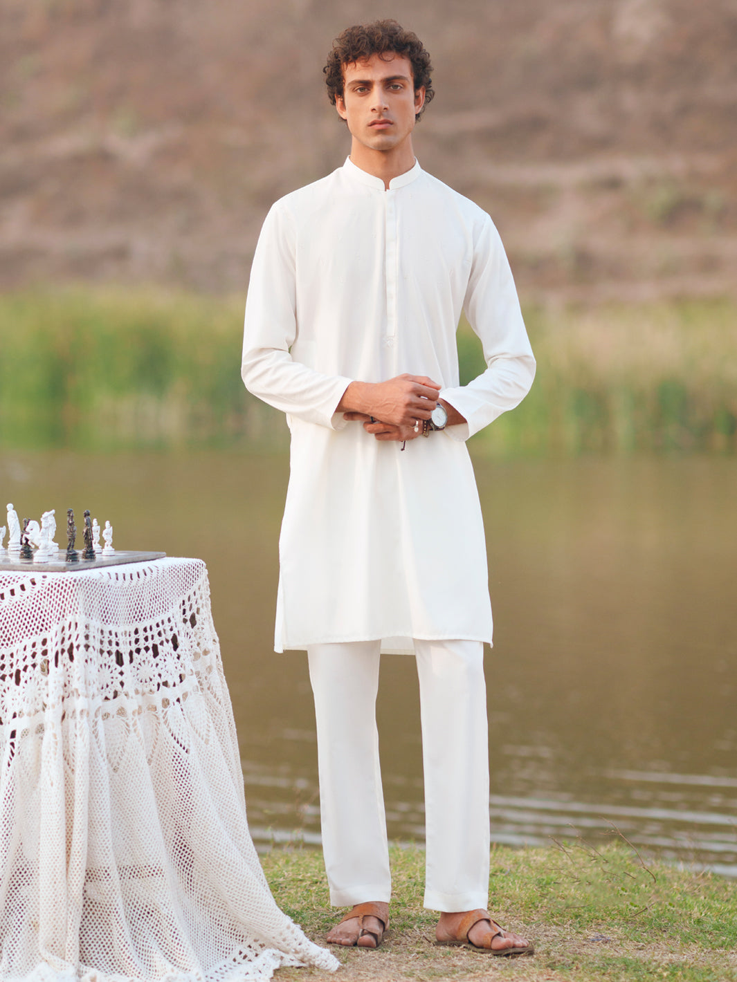 White Semi-Formal Kurta Trousers - AL-KT-3401A
