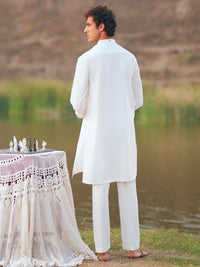 White Semi-Formal Kurta Trousers - AL-KT-3401A