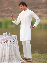 White Semi-Formal Kurta Trousers - AL-KT-3401A