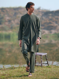 Green Semi-Formal Kurta Trousers - AL-KT-3402A
