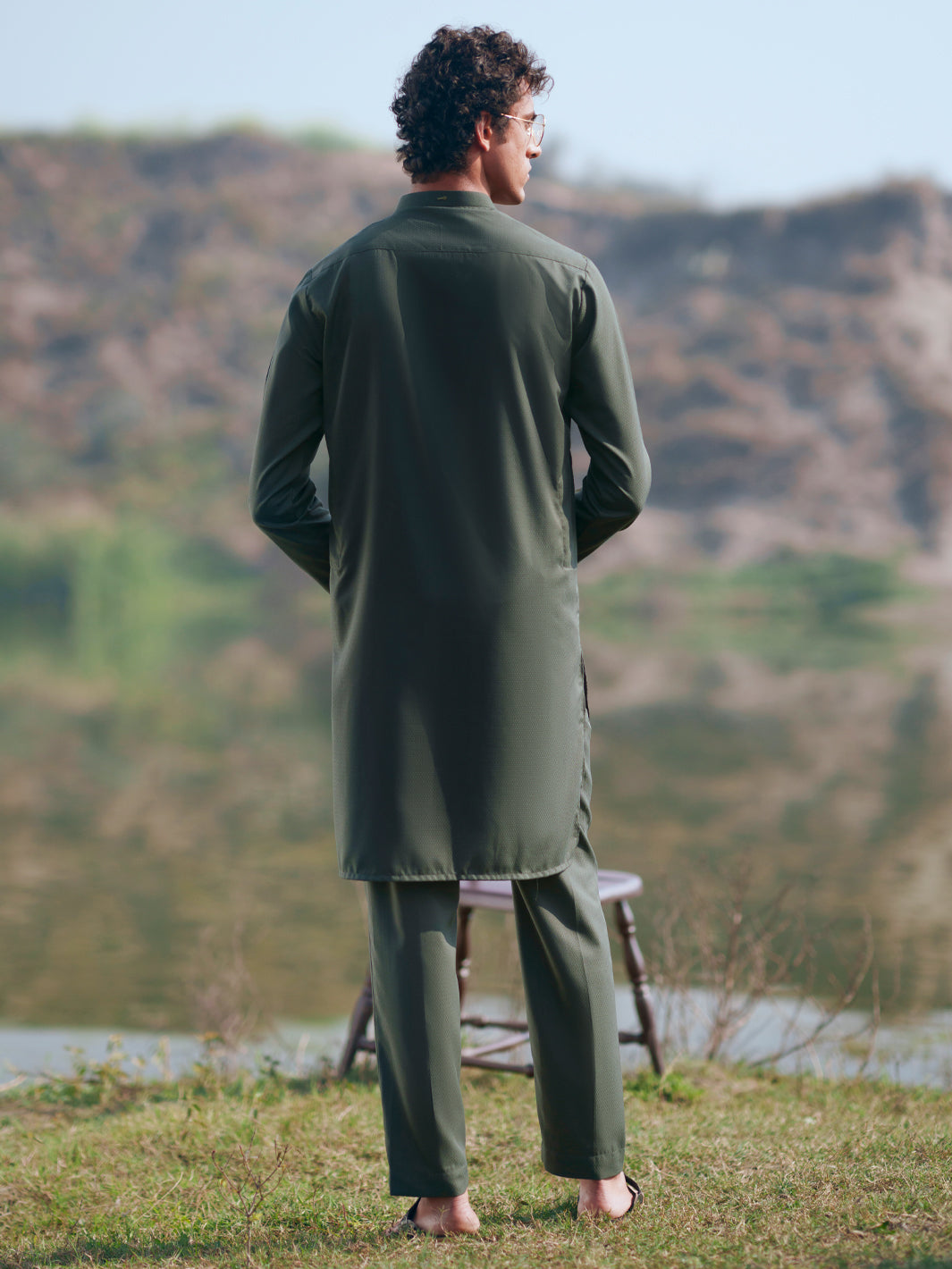 Green Semi-Formal Kurta Trousers - AL-KT-3402A