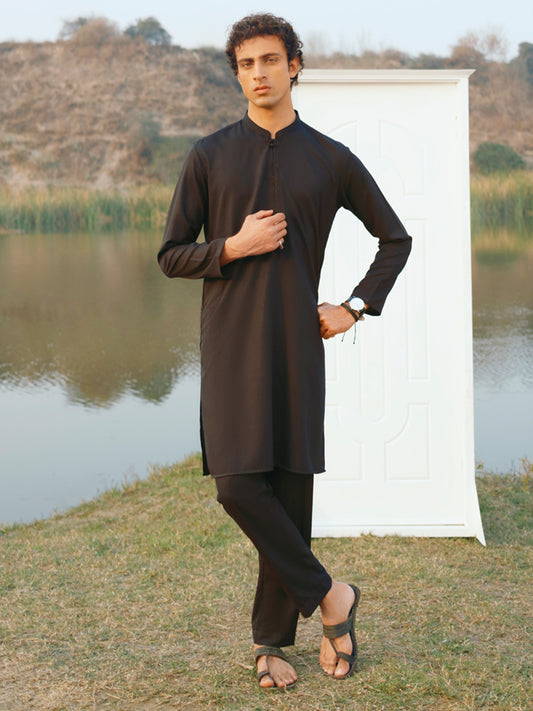 Black Semi-Formal Kurta Trousers - AL-KT-3402B