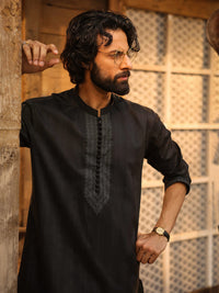 Black Cotton Screen Printed Kurta Trouser - AL-KT-3407