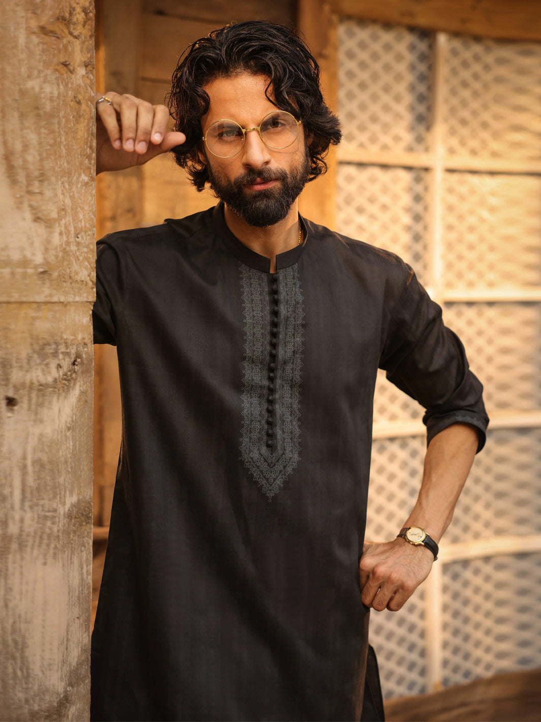 Black Cotton Screen Printed Kurta Trouser - AL-KT-3407