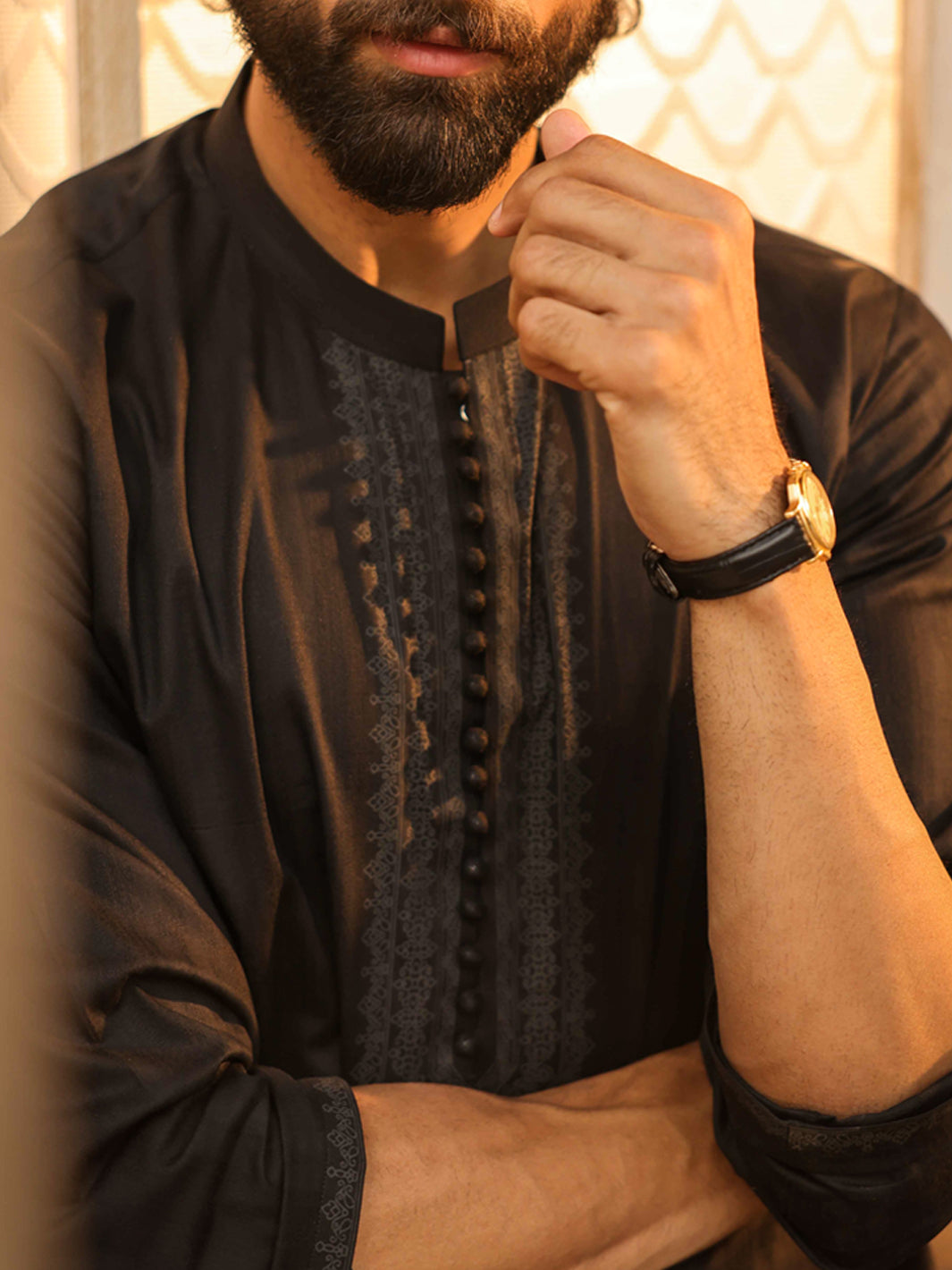 Black Cotton Screen Printed Kurta Trouser - AL-KT-3407