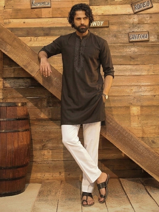 Black Cotton Screen Printed Kurta Trouser - AL-KT-3407