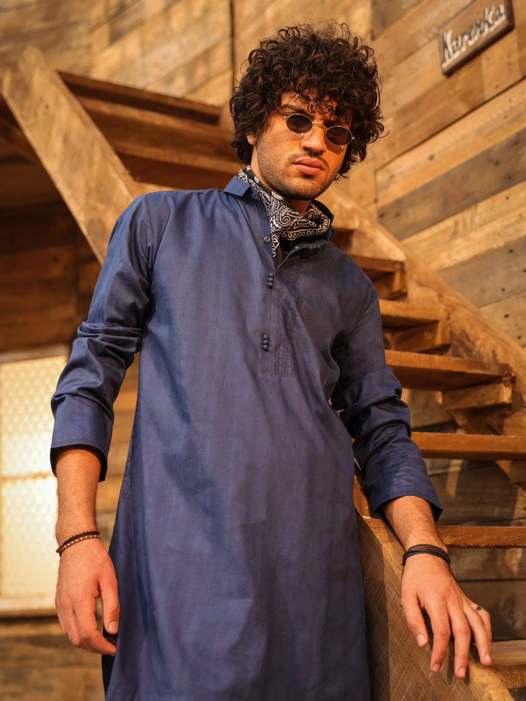 Dark Blue Cotton Screen Printed Kurta Trouser - AL-KT-3408