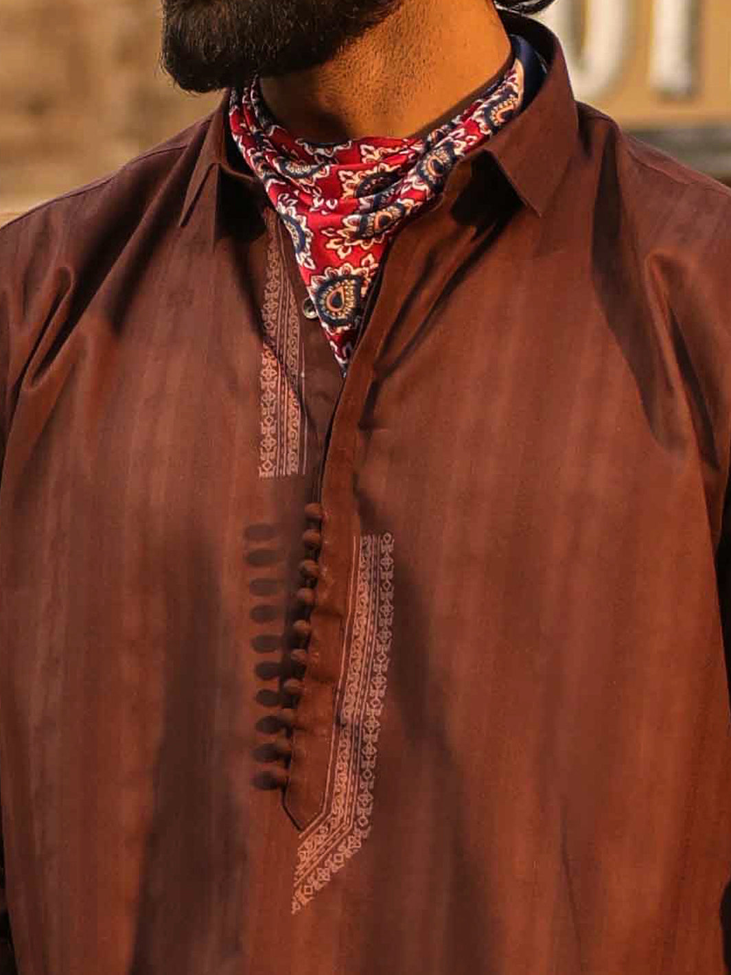 Dark Brown Cotton Screen Print Kurta Trousers - AL-KT-3409