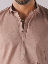 Beige Cotton Plain Kurta Trousers - AL-KT-3411