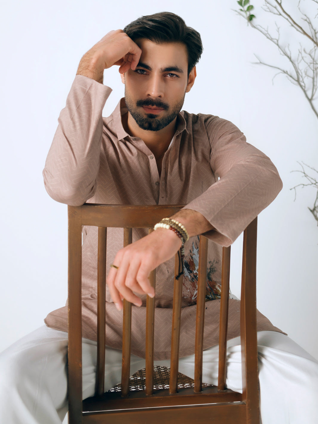 Beige Cotton Plain Kurta Trousers - AL-KT-3411