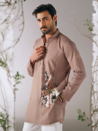 Beige Cotton Plain Kurta Trousers - AL-KT-3411