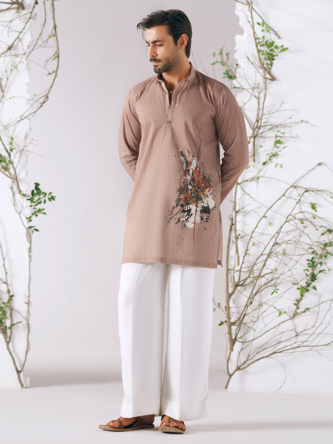 Beige Cotton Plain Kurta Trousers  - Men Kurta Trouser | ALMIRAH