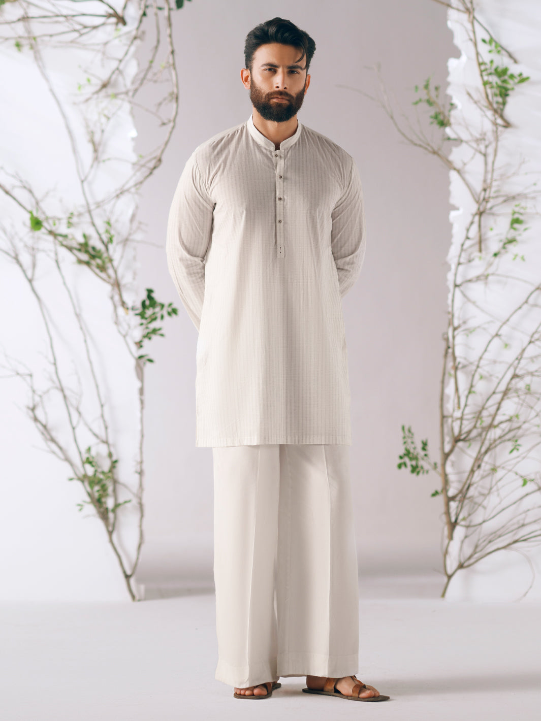 White Cotton Plain Kurta Trousers  - Men Kurta Trouser | ALMIRAH
