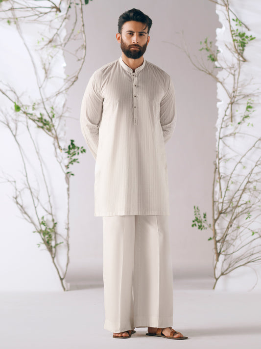 White Cotton Plain Kurta Trousers - AL-KT-3412