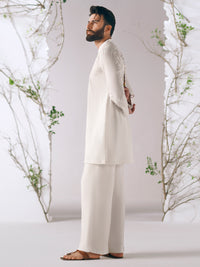 White Cotton Plain Kurta Trousers - AL-KT-3412