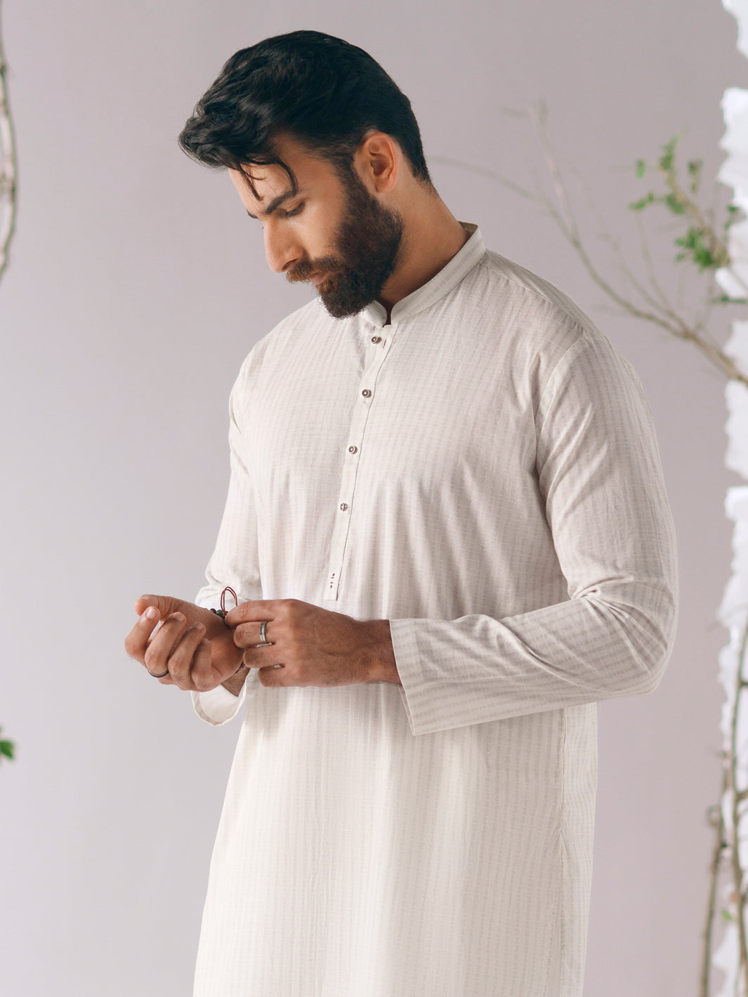 White Cotton Plain Kurta Trousers - AL-KT-3412
