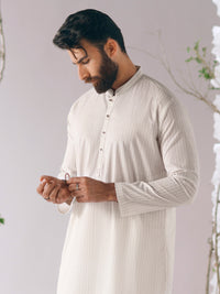 White Cotton Plain Kurta Trousers - AL-KT-3412