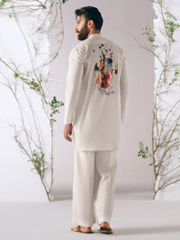 White Cotton Plain Kurta Trousers - AL-KT-3412