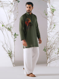 Dark Green Cotton Plain Kurta Trousers - AL-KT-3413