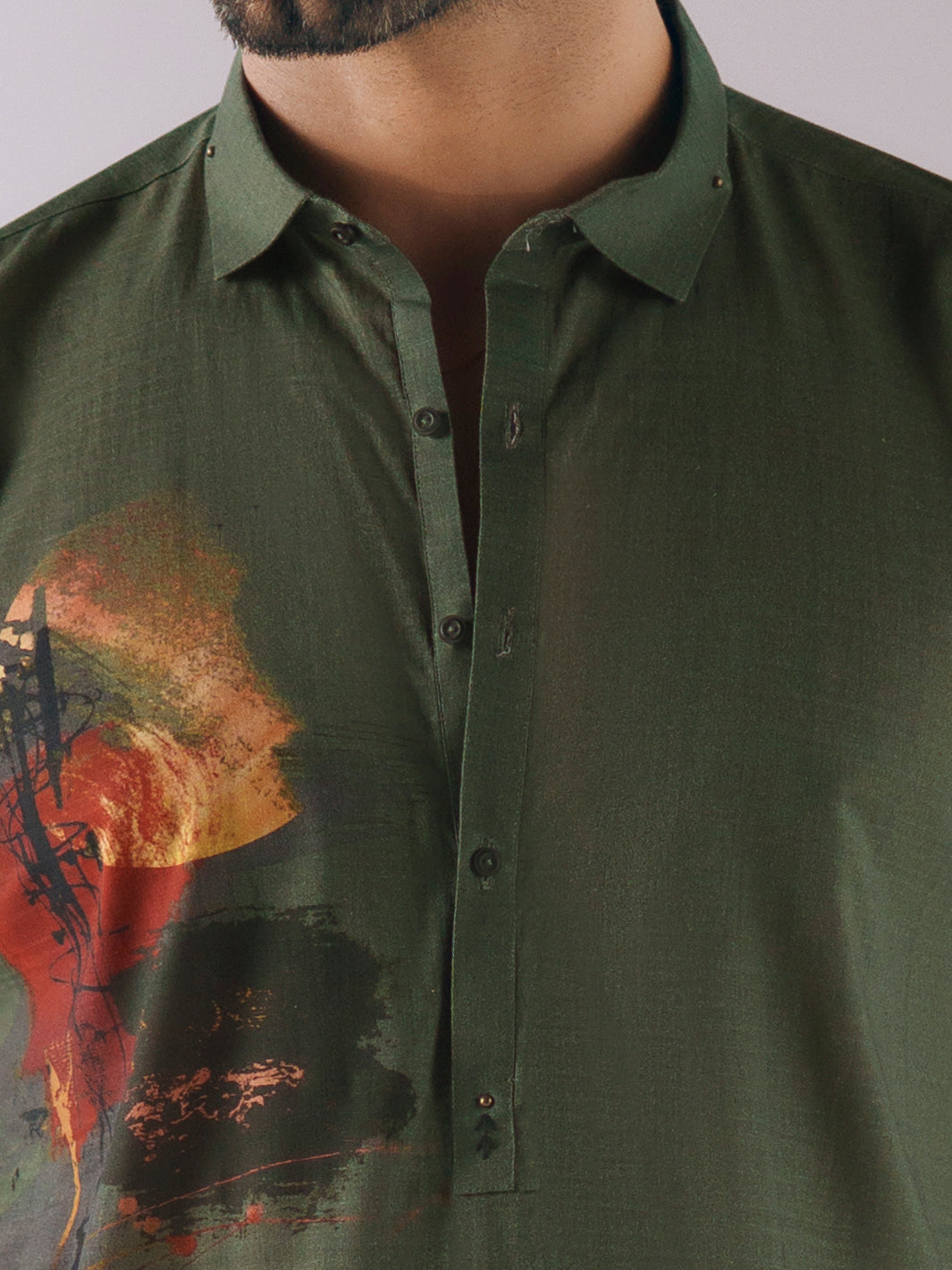 Dark Green Cotton Plain Kurta Trousers - AL-KT-3413