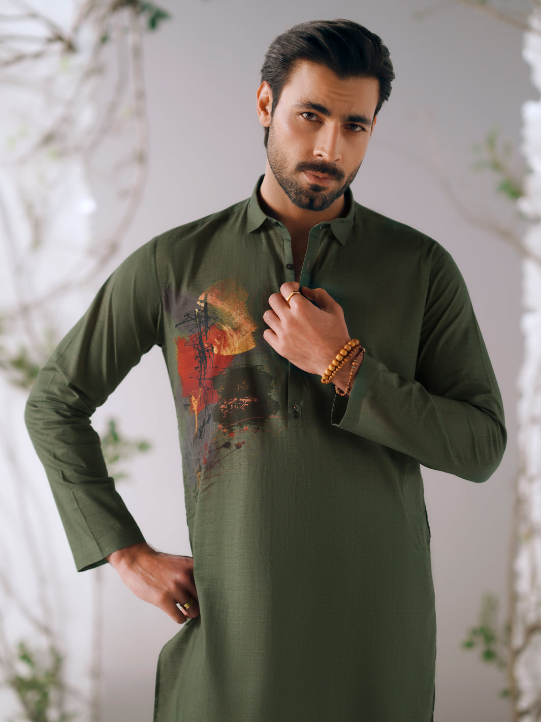 Dark Green Cotton Plain Kurta Trousers - AL-KT-3413