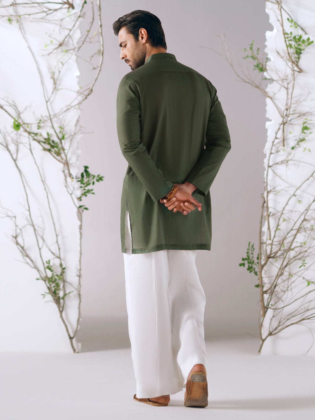 Dark Green Cotton Plain Kurta Trousers - AL-KT-3413