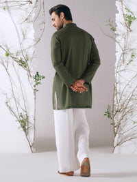 Dark Green Cotton Plain Kurta Trousers - AL-KT-3413