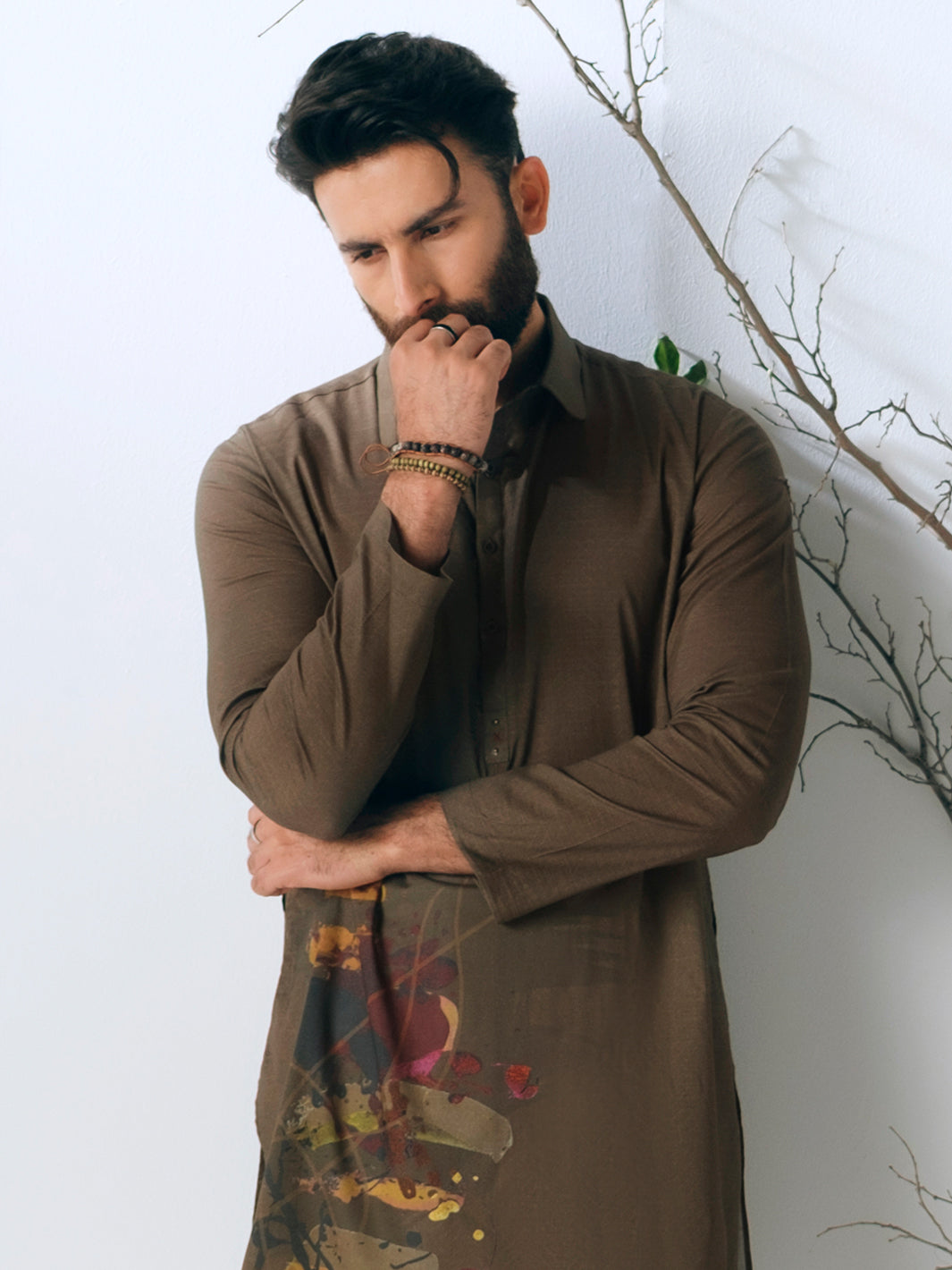 Olive Green Cotton Plain Kurta Trousers - AL-KT-3414