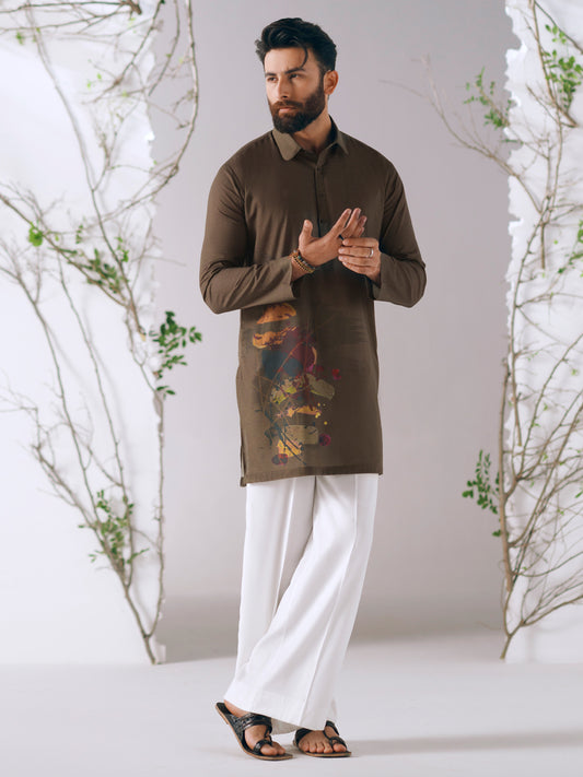 Olive Green Cotton Plain Kurta Trousers - AL-KT-3414