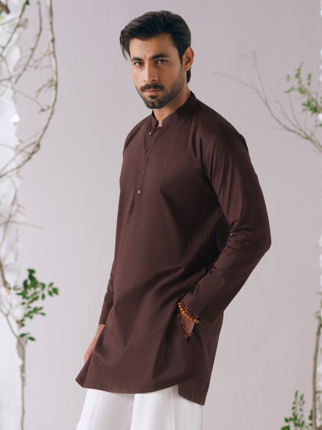 Burgundy Cotton Plain Kurta Trousers - AL-KT-3415
