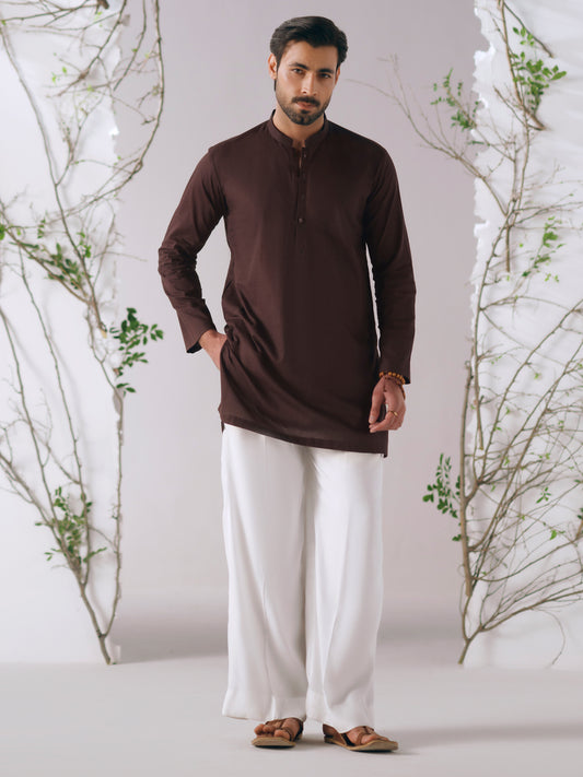 Burgundy Cotton Plain Kurta Trousers - AL-KT-3415